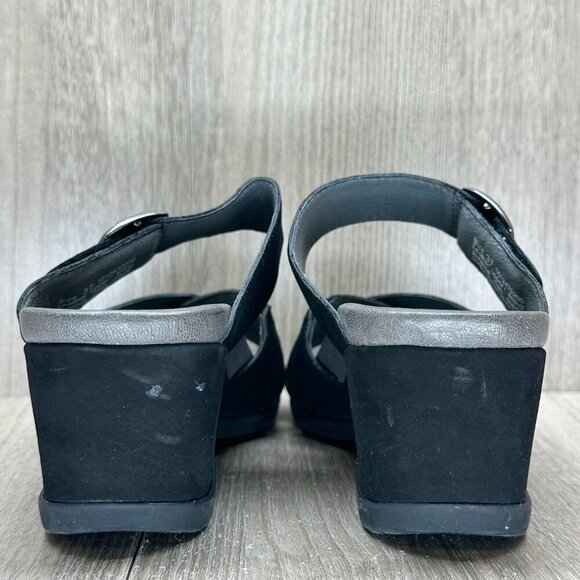 Dansko Aubree Sandals Womens Sz 37 Wedge Slip On Leather Adjustable Strap Black - Picture 5 of 11